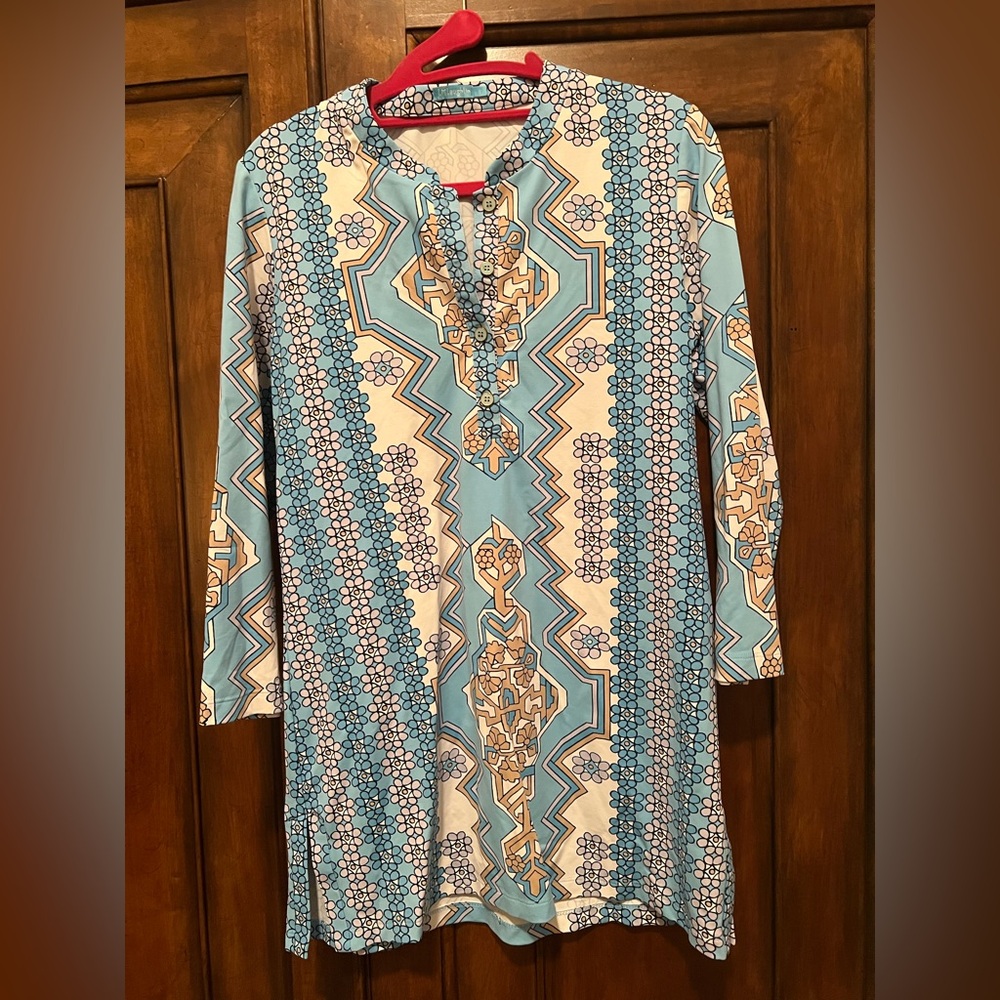 J. McLaughlin Tunic Small Blue, Cream, White Small